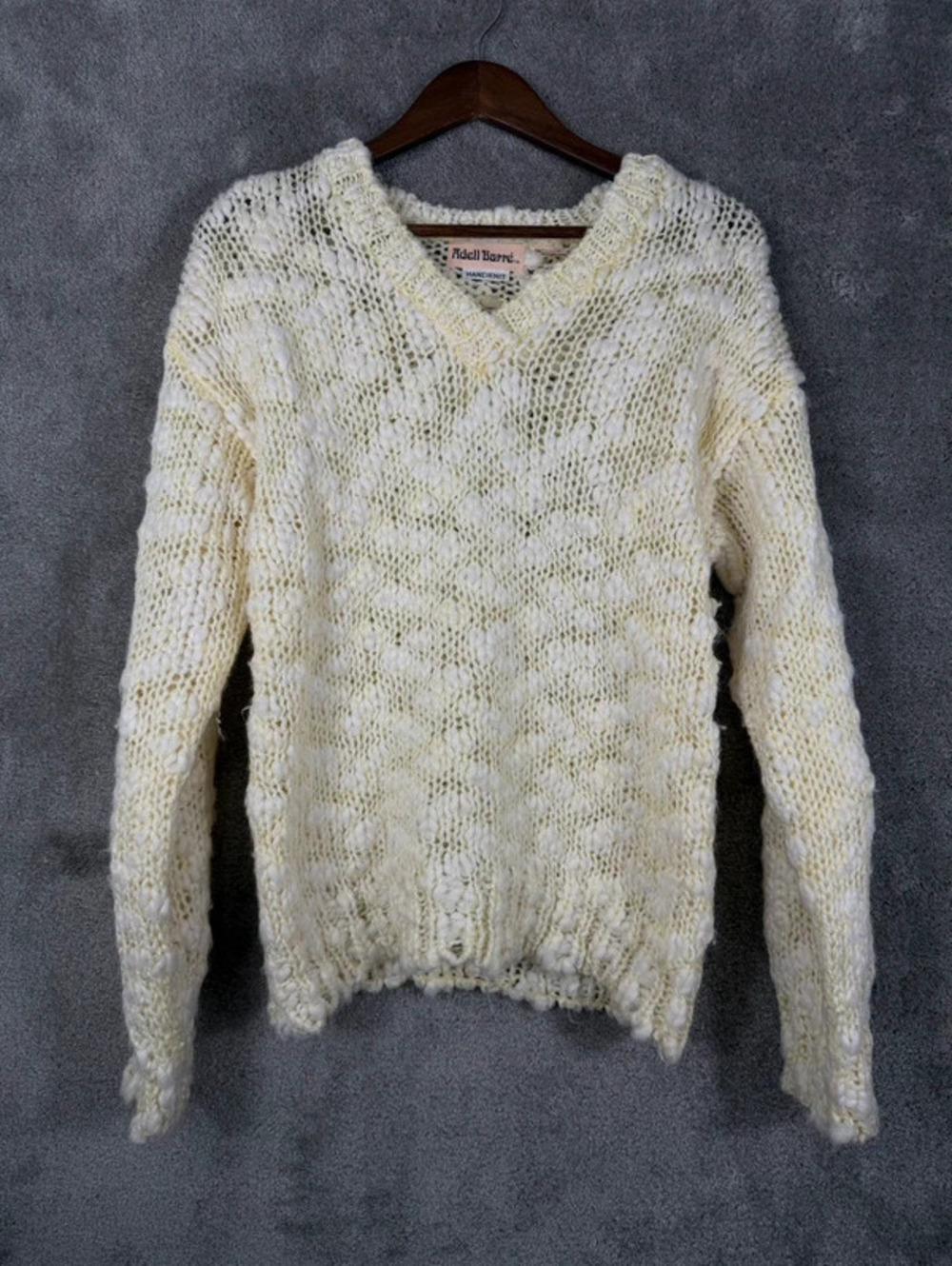 Adell Barré Handknit Acrylic V-Neck Sweater Cream / Yellow